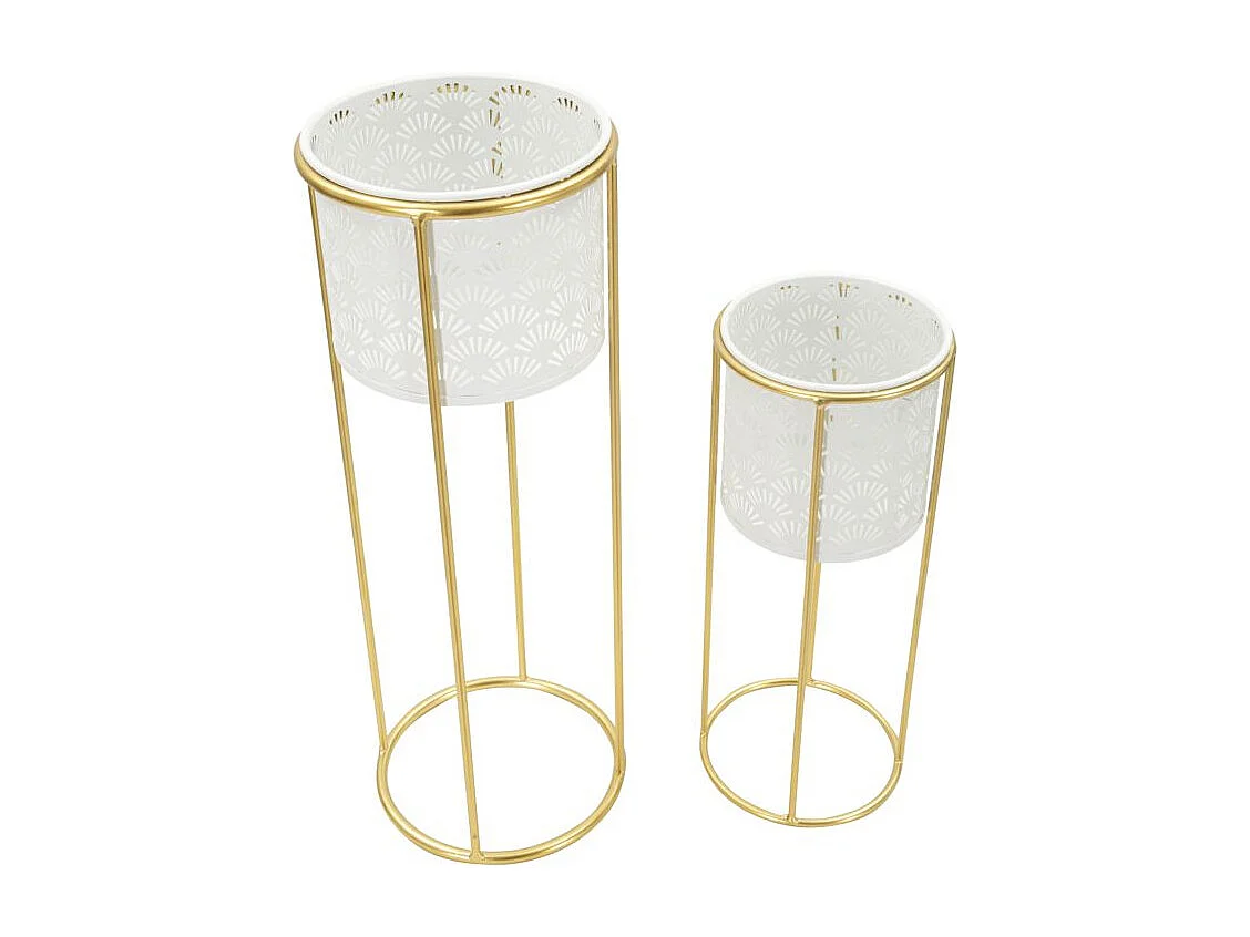 Lot de 2 Cache-Pots Design "Whity" 46cm Blanc & Or