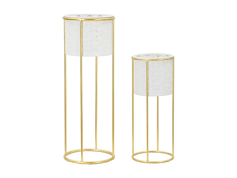 Lot de 2 Cache-Pots Design "Whity" 46cm Blanc & Or