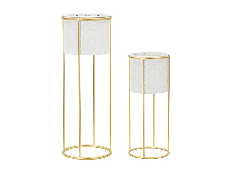 Lot de 2 Cache-Pots Design "Whity" 46cm Blanc & Or