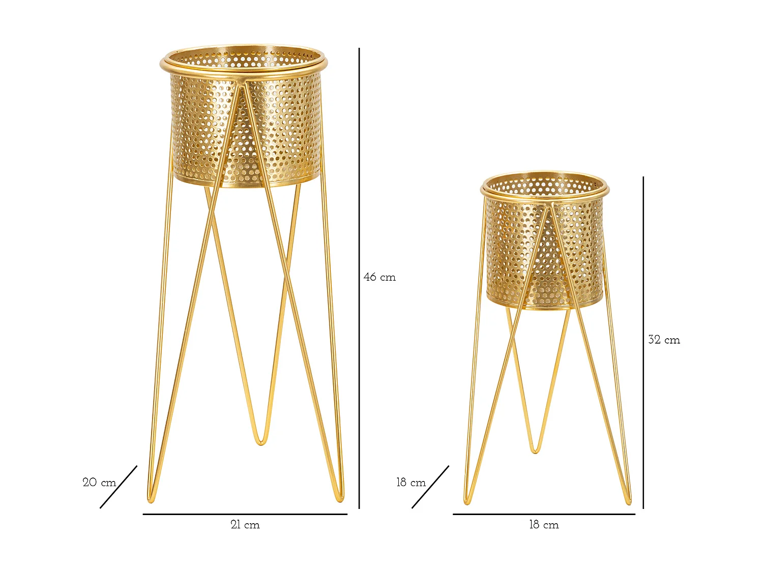 Lot de 2 Cache-Pots sur Pieds "Iva" 46cm Or