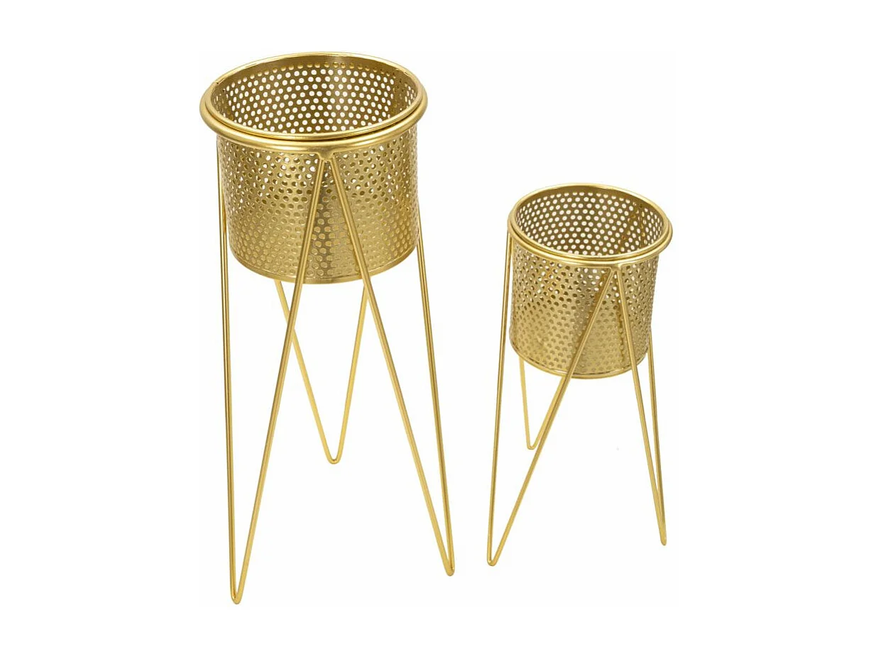 Lot de 2 Cache-Pots sur Pieds "Iva" 46cm Or