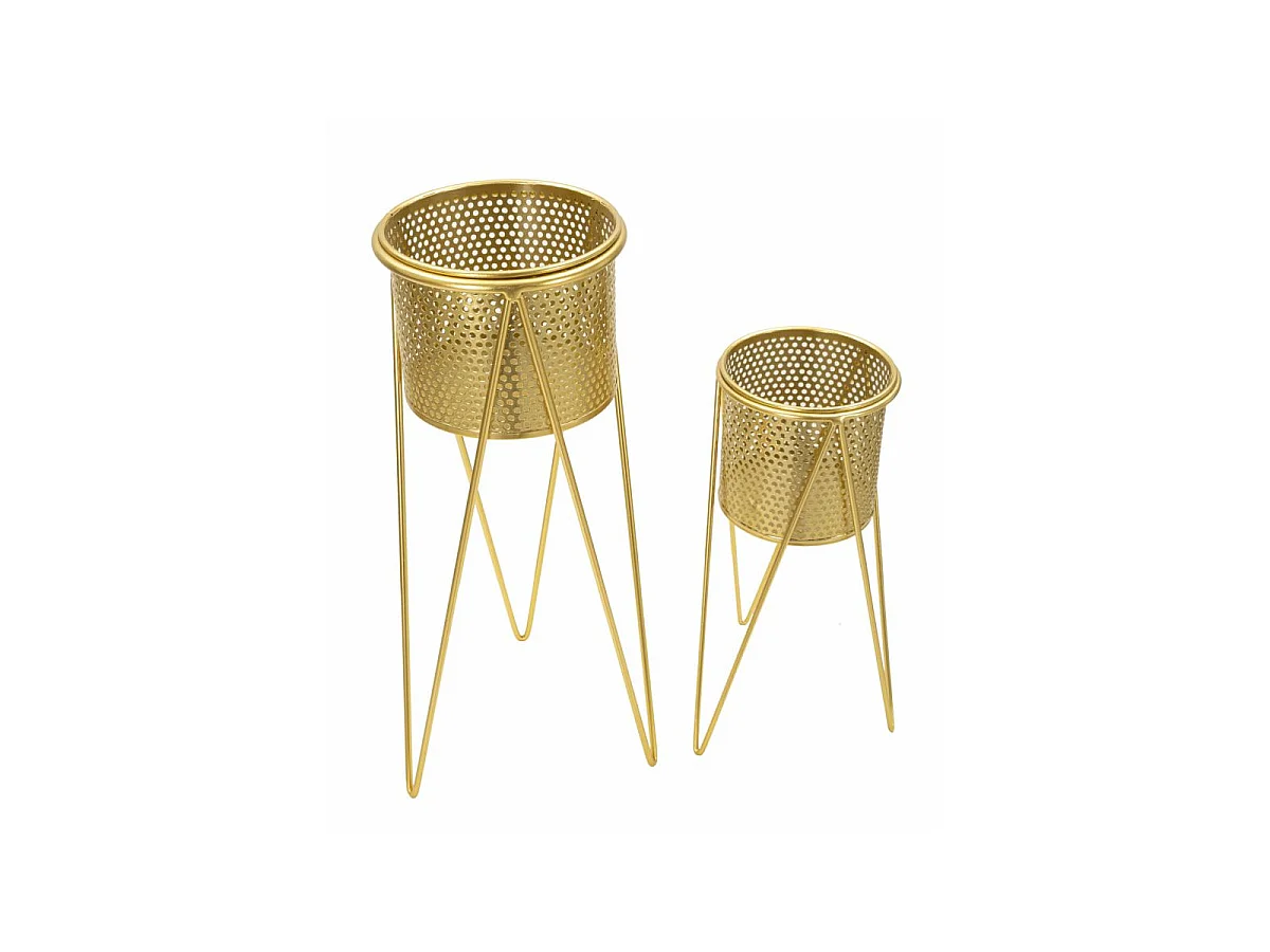 2er-Set Übertöpfe aus Metall goldfarben 21x20x46-18x18x32 cm