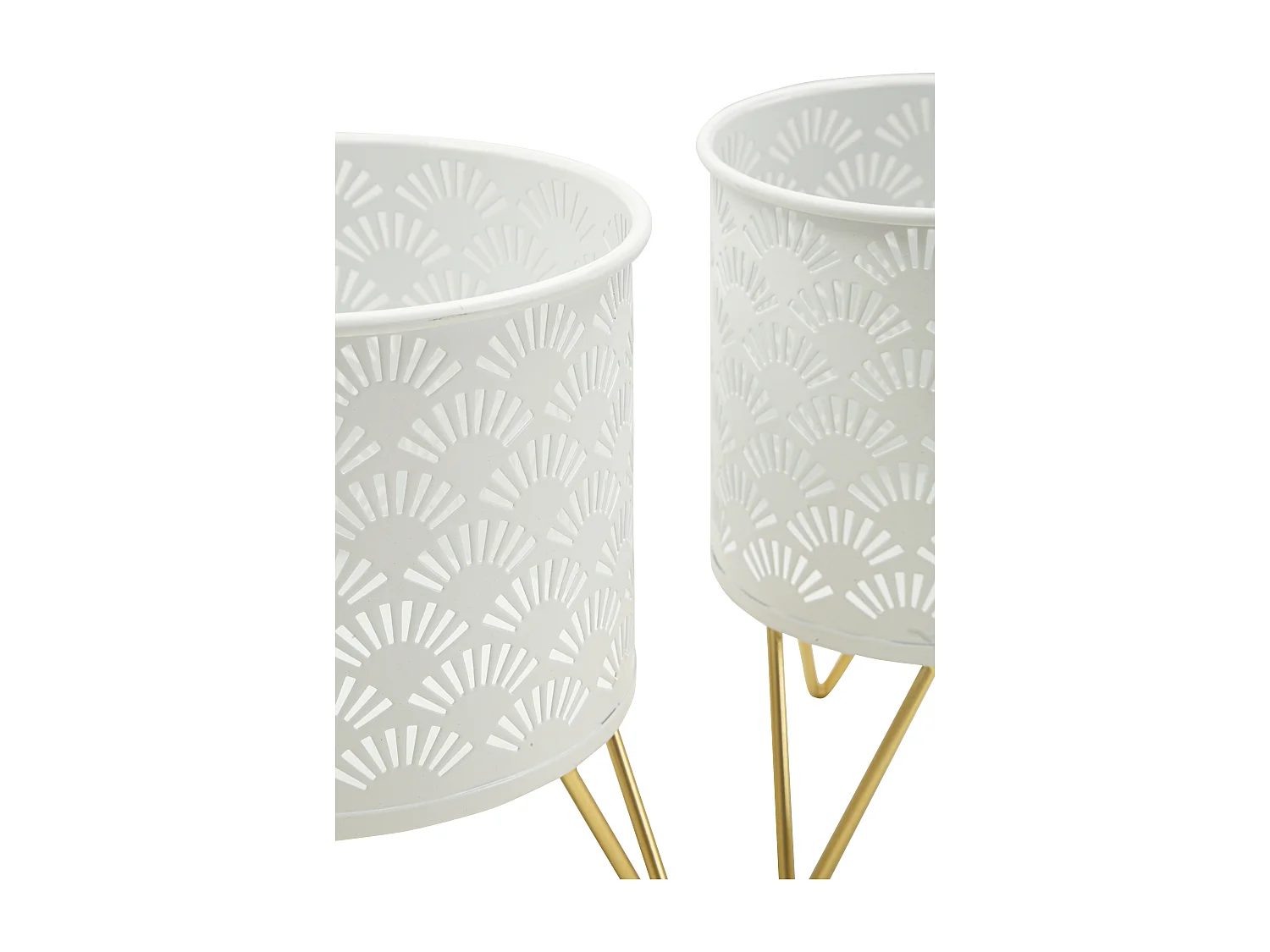 Lot de 2 Cache-Pots Design "Carly" 20cm Blanc & Or