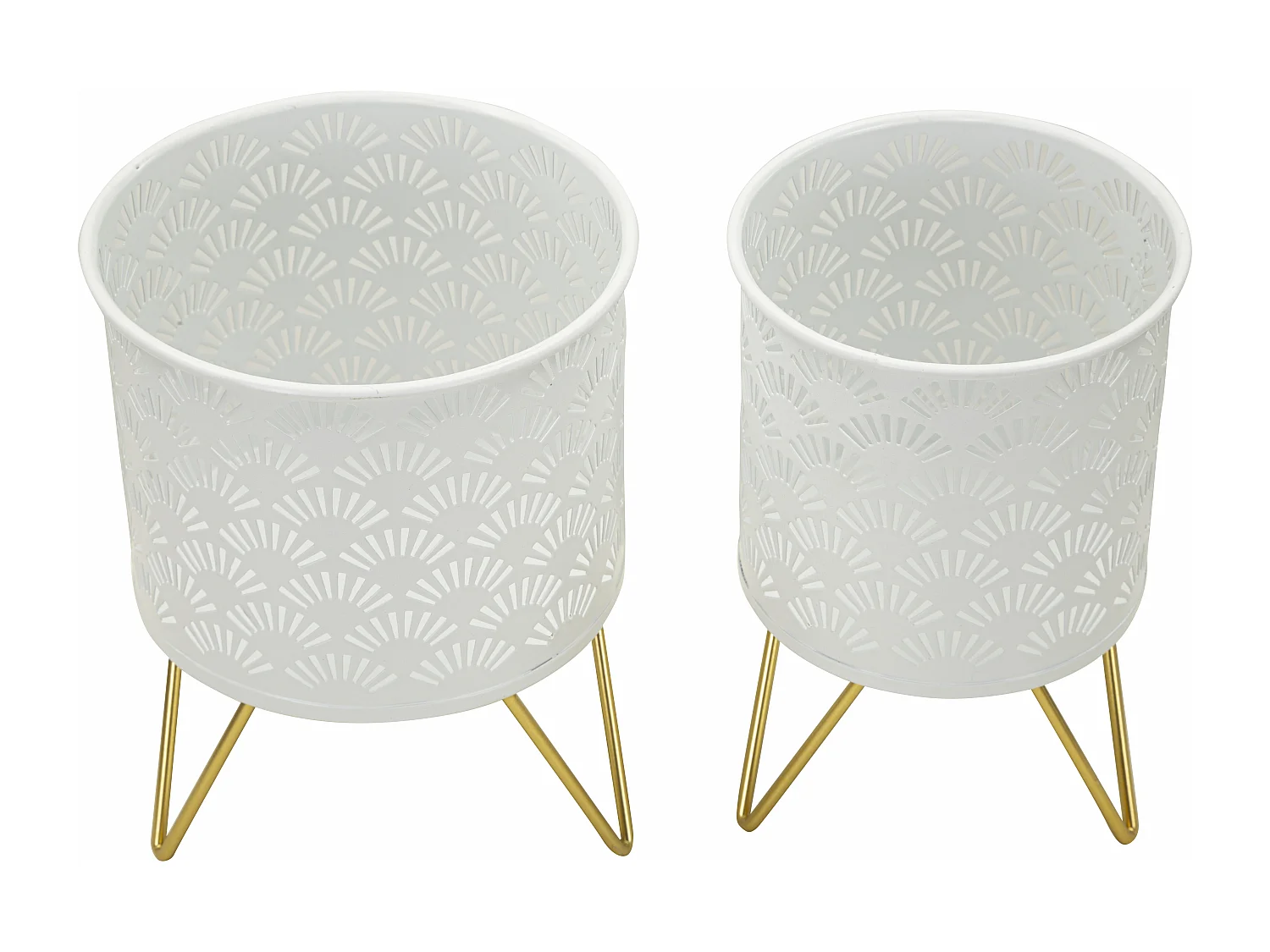 Lot de 2 Cache-Pots Design "Carly" 20cm Blanc & Or