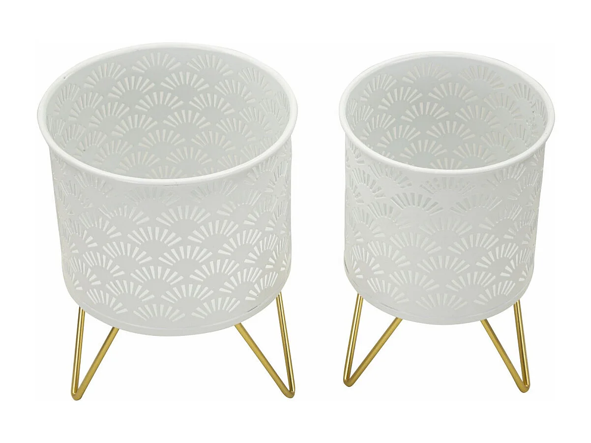 Lot de 2 Cache-Pots Design "Carly" 20cm Blanc & Or