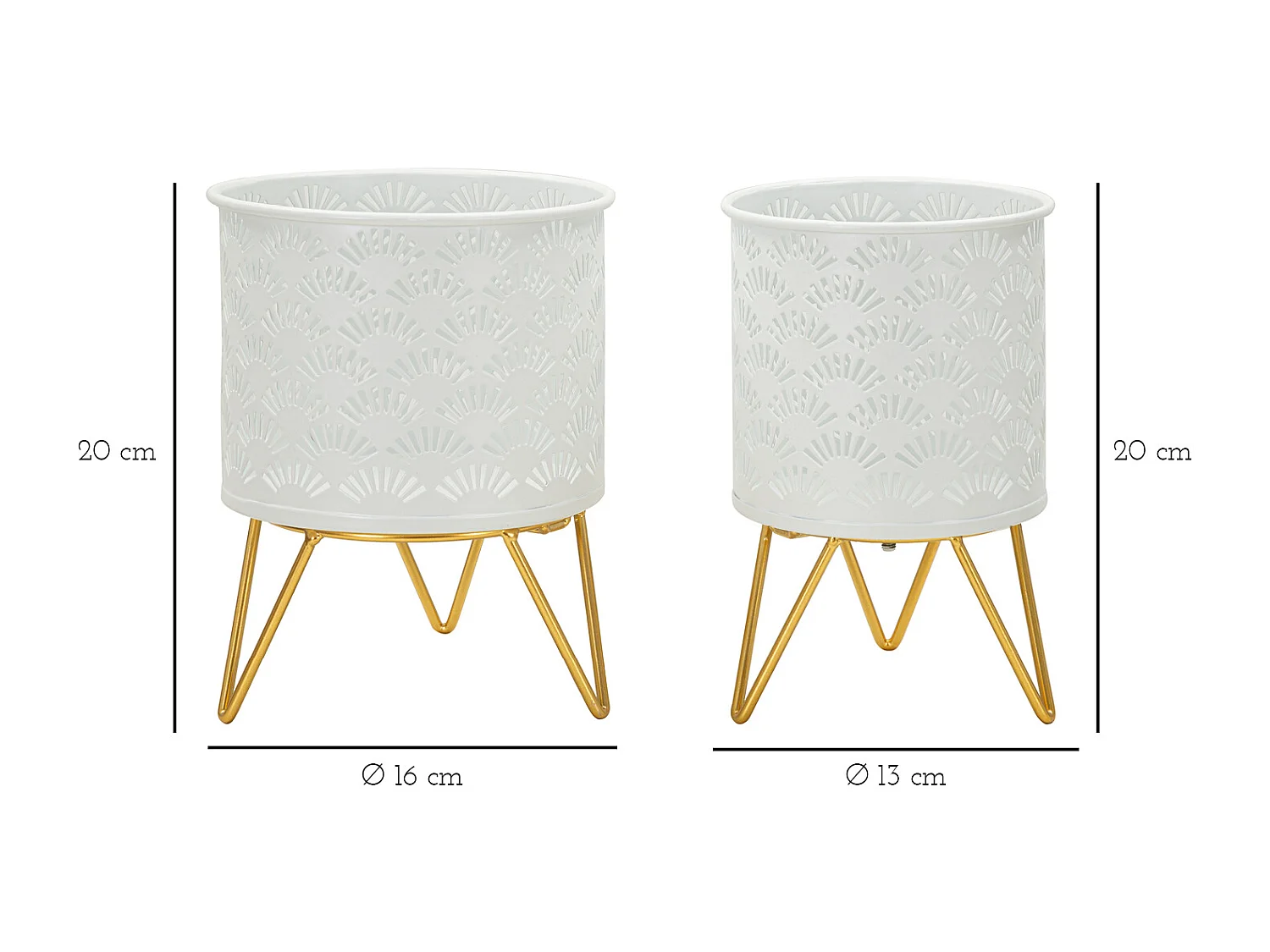 Lot de 2 Cache-Pots Design "Carly" 20cm Blanc & Or