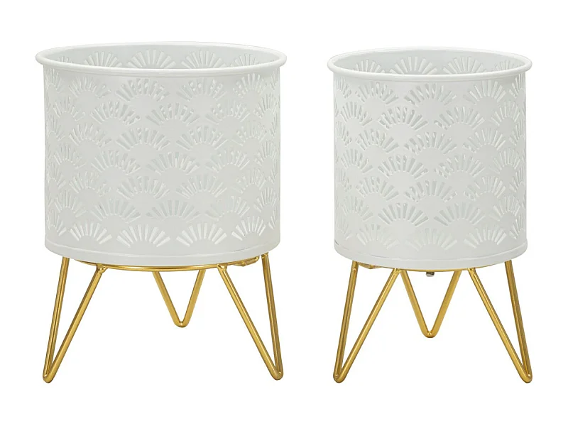 Lot de 2 Cache-Pots Design "Carly" 20cm Blanc & Or
