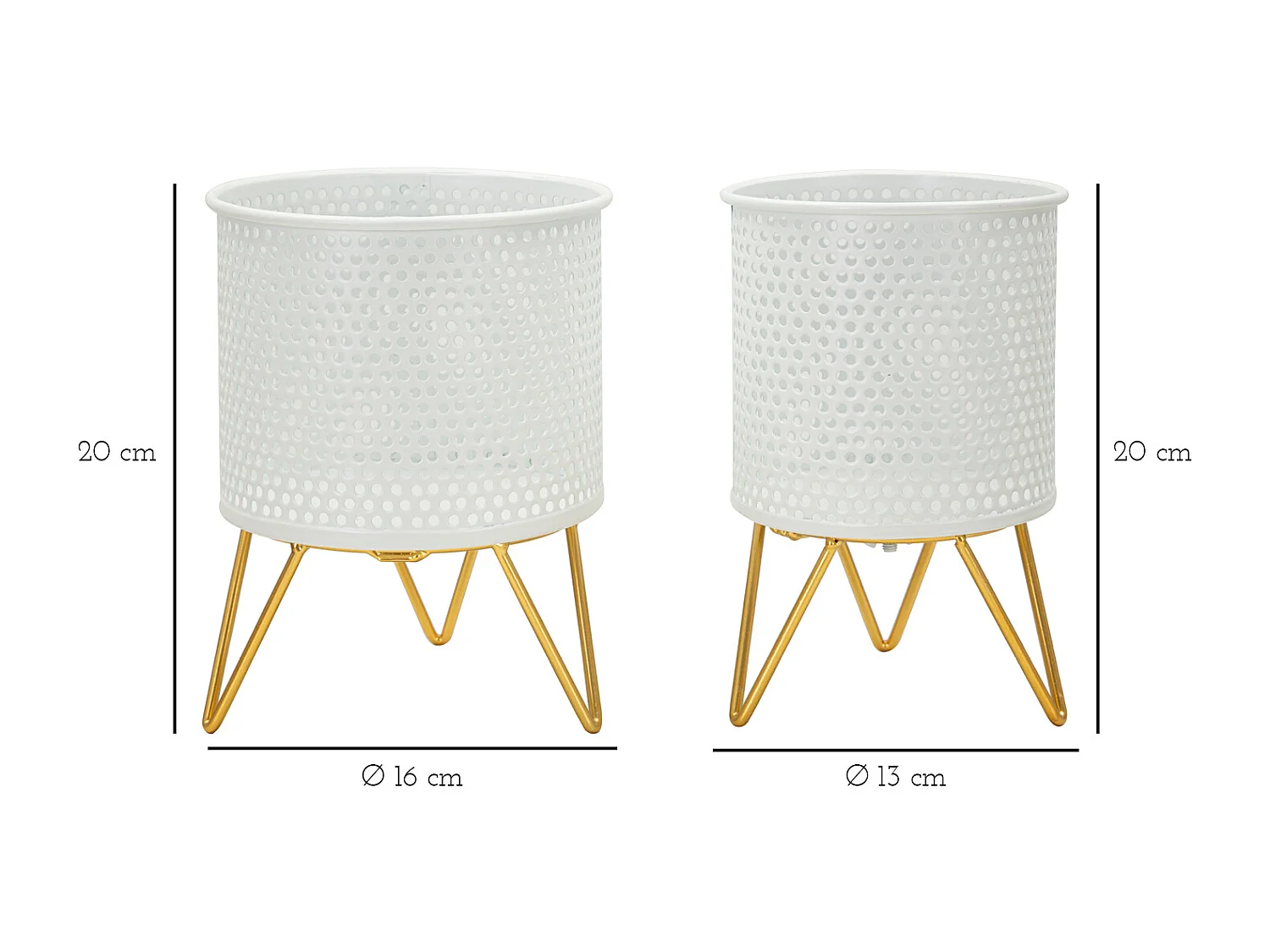 Lot de 2 Cache-Pots Design "Gaspy" 20cm Blanc & Or