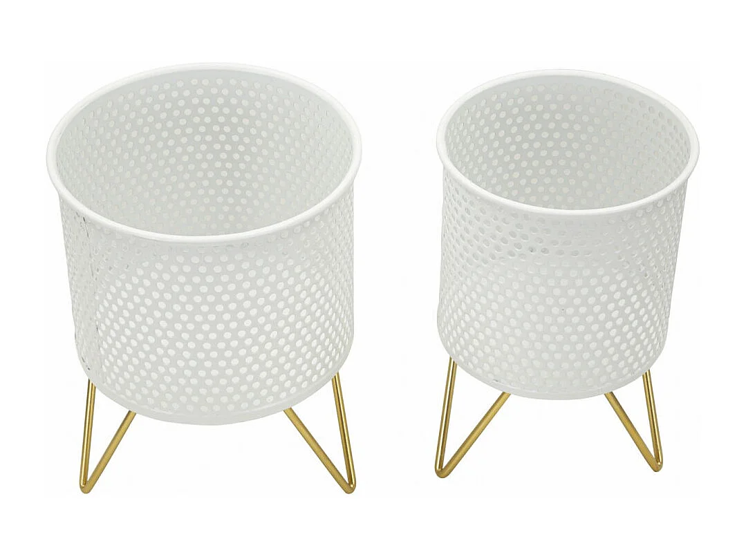 Lot de 2 Cache-Pots Design "Gaspy" 20cm Blanc & Or