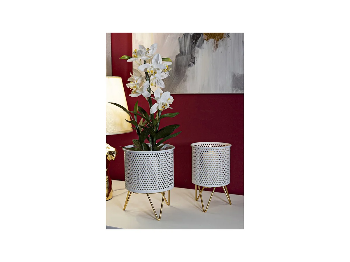 2er-Set Übertöpfe aus Metall weiß Ø 16x20-13x20 cm