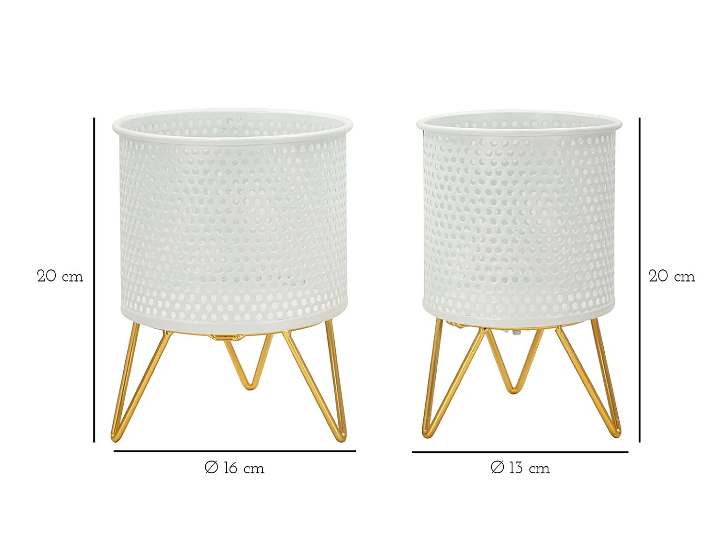 2er-Set Übertöpfe aus Metall weiß Ø 16x20-13x20 cm