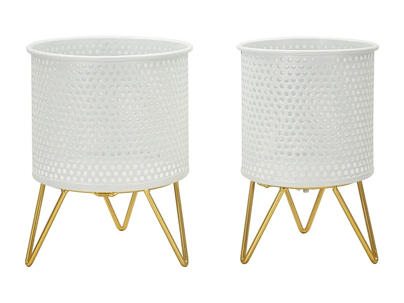 Lot de 2 Cache-Pots Design "Gaspy" 20cm Blanc & Or