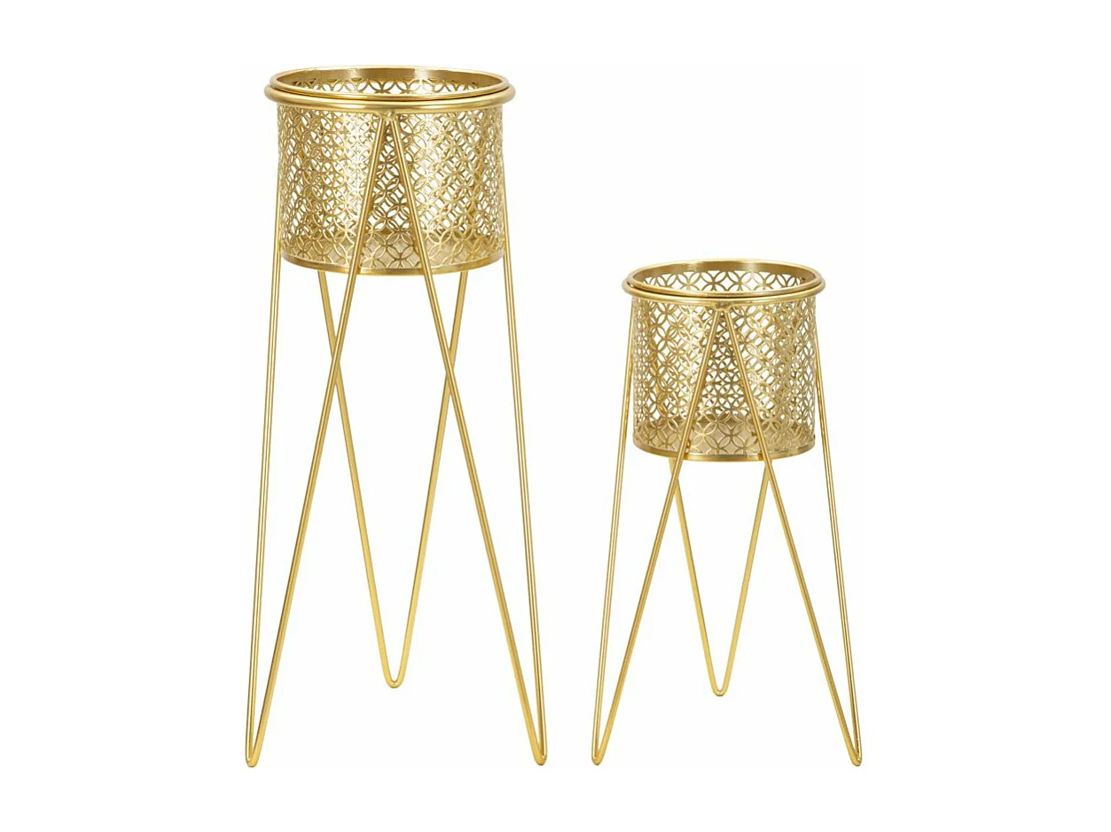 Lot de 2 Cache-Pots sur Pied "Mara" 46cm Or