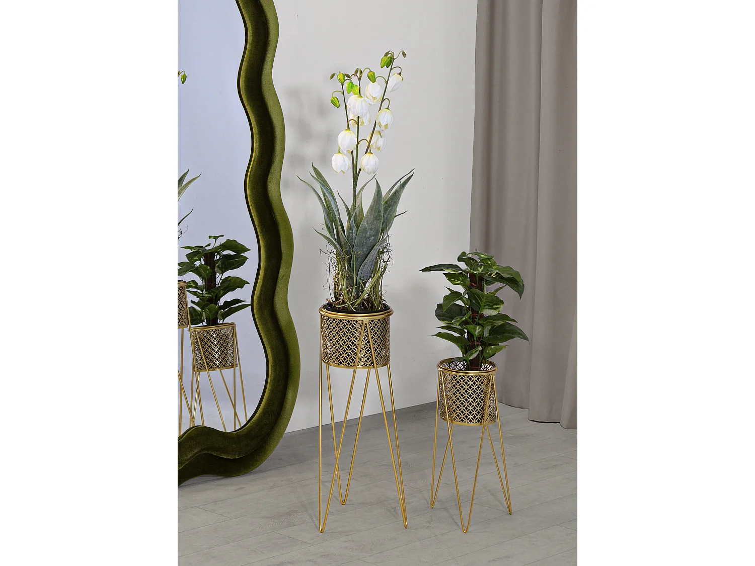 Lot de 2 Cache-Pots sur Pied "Mara" 46cm Or