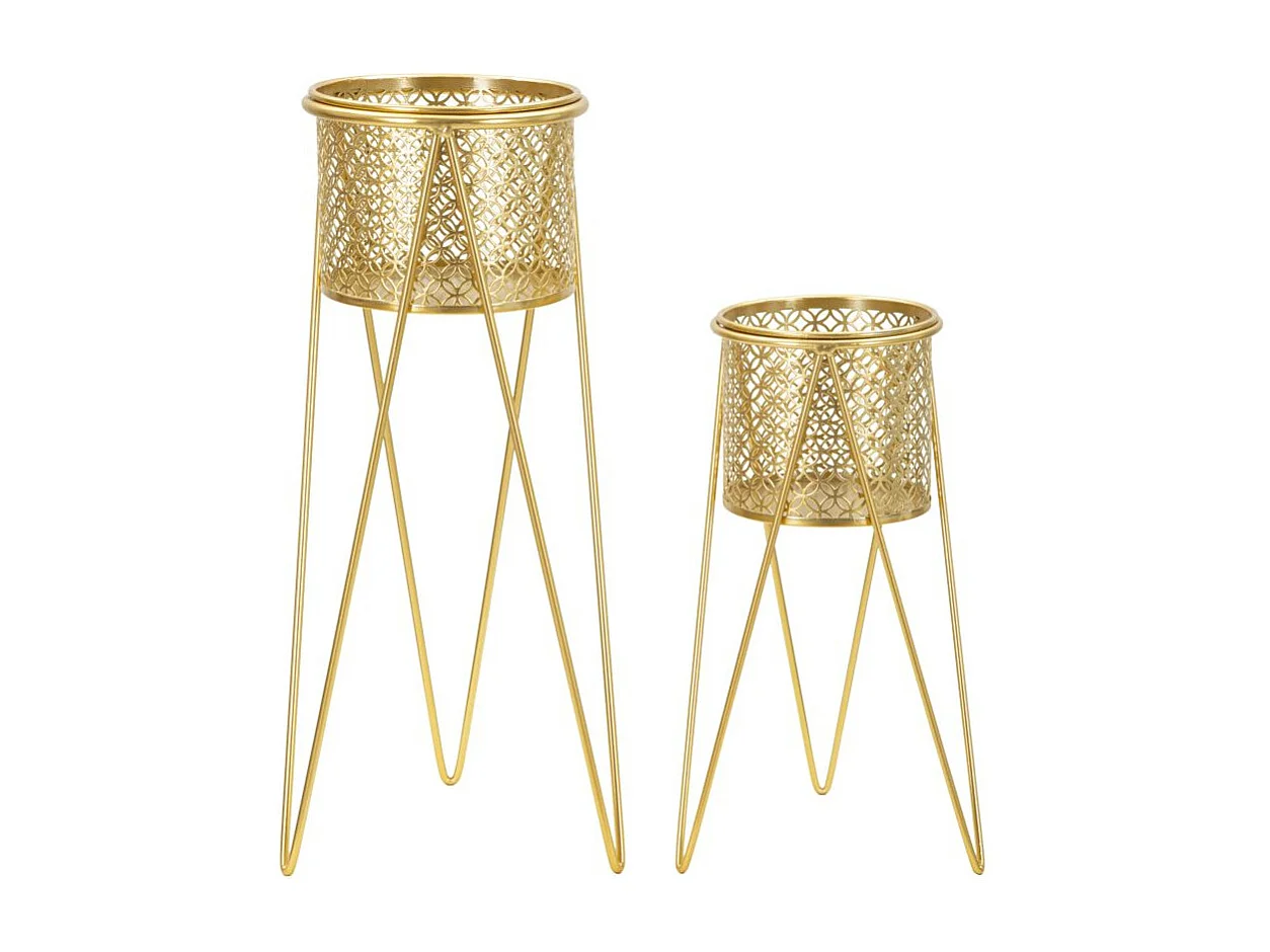 Lot de 2 Cache-Pots sur Pied "Mara" 46cm Or