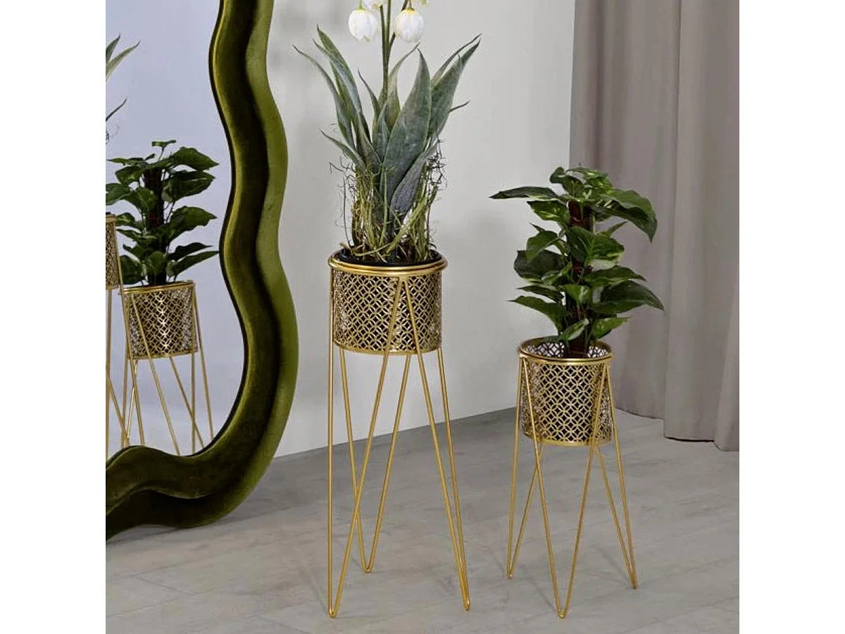 Lot de 2 Cache-Pots sur Pied "Mara" 46cm Or