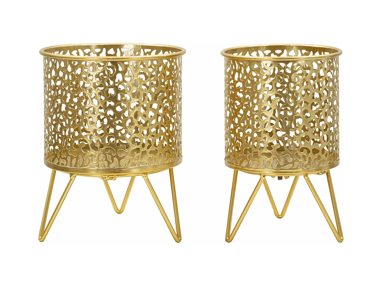 Porte-vases Piny - Lot de 2 pièces en métal doré - Ø 16x20 cm et 13x20 cm - Décoration irrégulière et arrondie - Supports amovibles