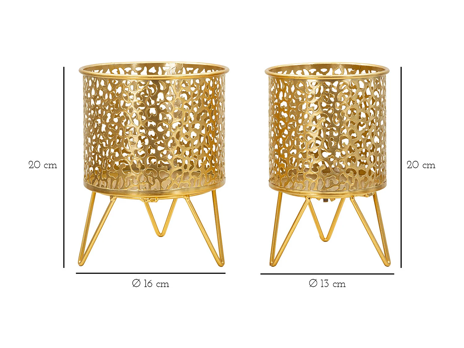 Lot de 2 Cache-Pots Design "Piny" 20cm Or