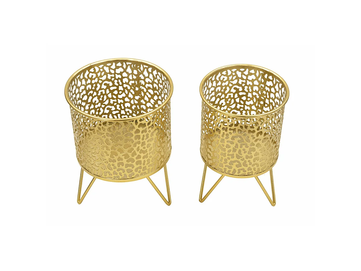 Lot de 2 Cache-Pots Design "Piny" 20cm Or