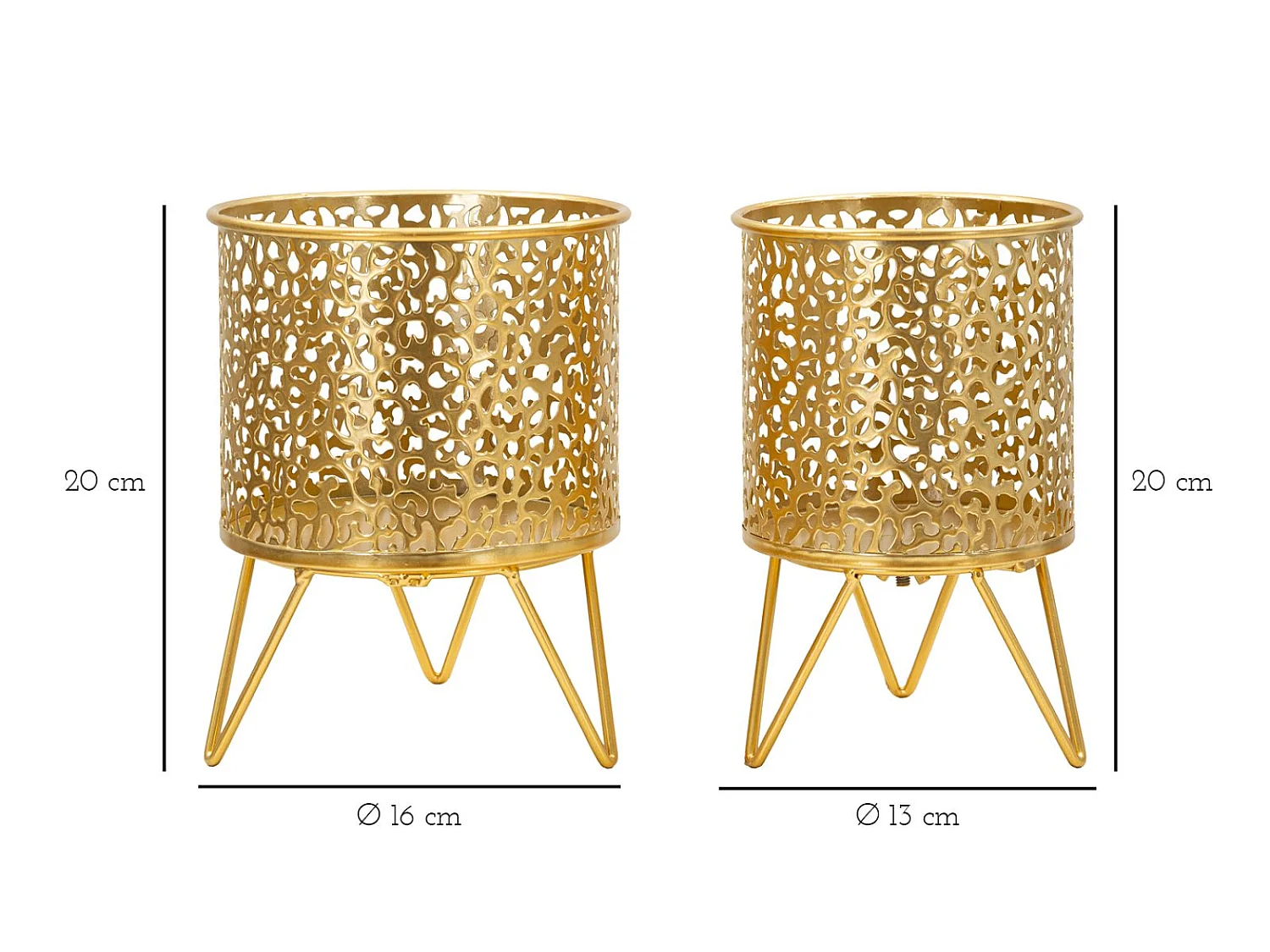 Lot de 2 Cache-Pots Design "Piny" 20cm Or