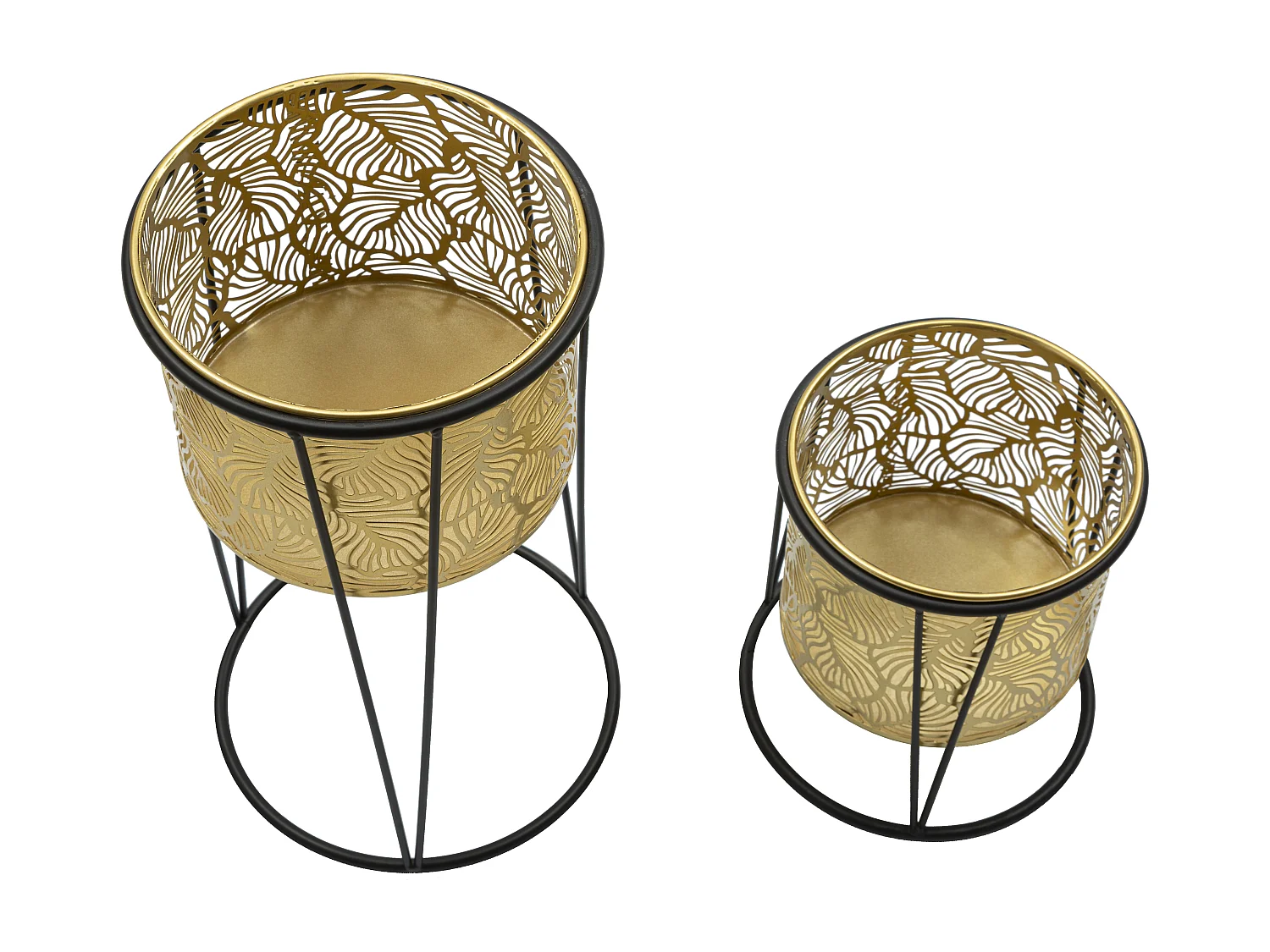 Lot de 2 Cache-Pots sur Pied "Leavy" 40cm Or & Noir