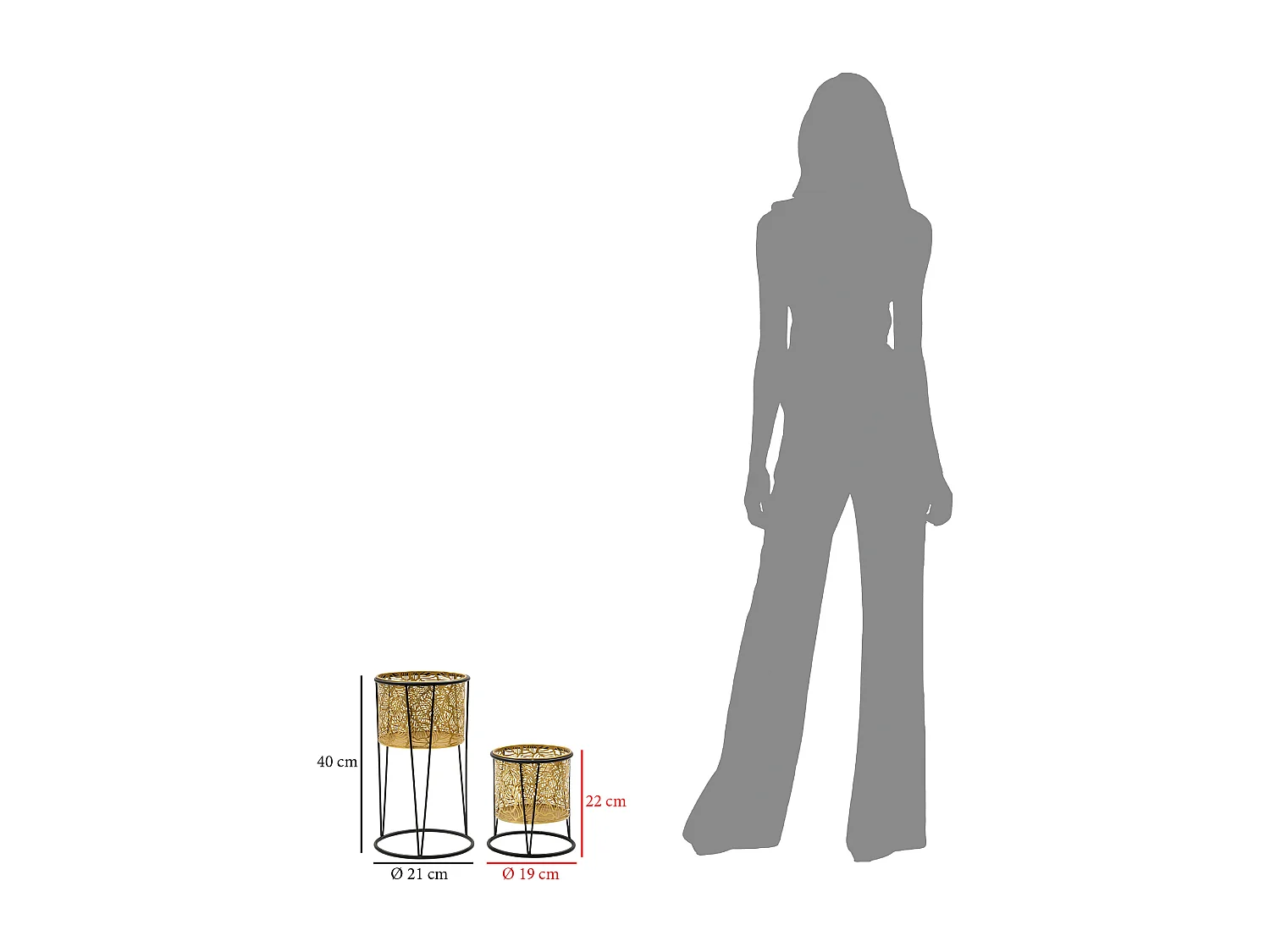 Lot de 2 Cache-Pots sur Pied "Leavy" 40cm Or & Noir