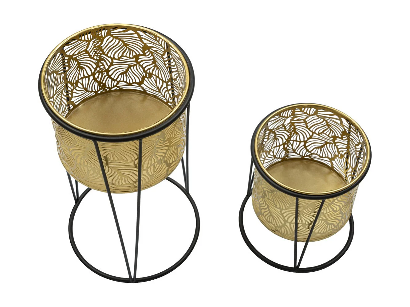 Lot de 2 Cache-Pots sur Pied "Leavy" 40cm Or & Noir