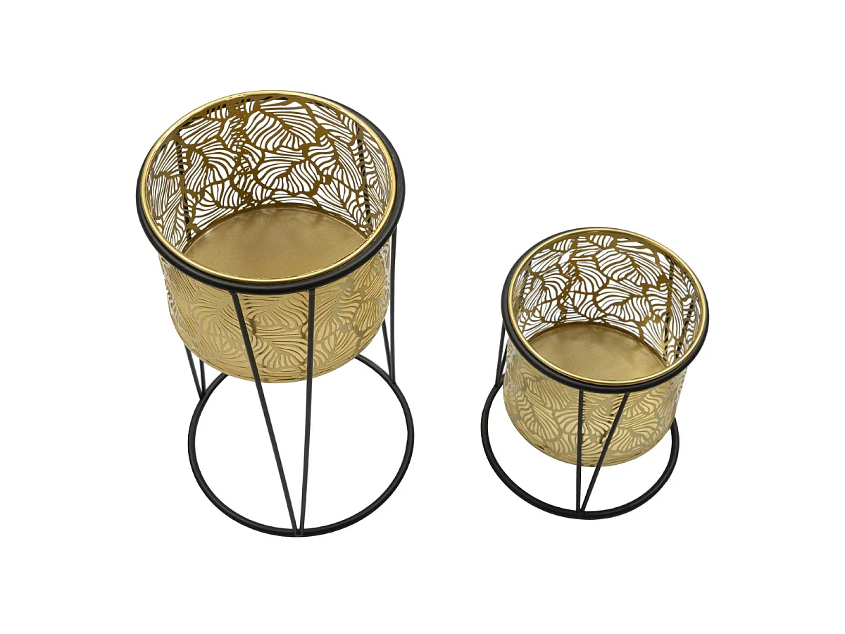 2er-Set Übertöpfe aus Metall goldfarben und schwarz Ø 21x40-19x22 cm