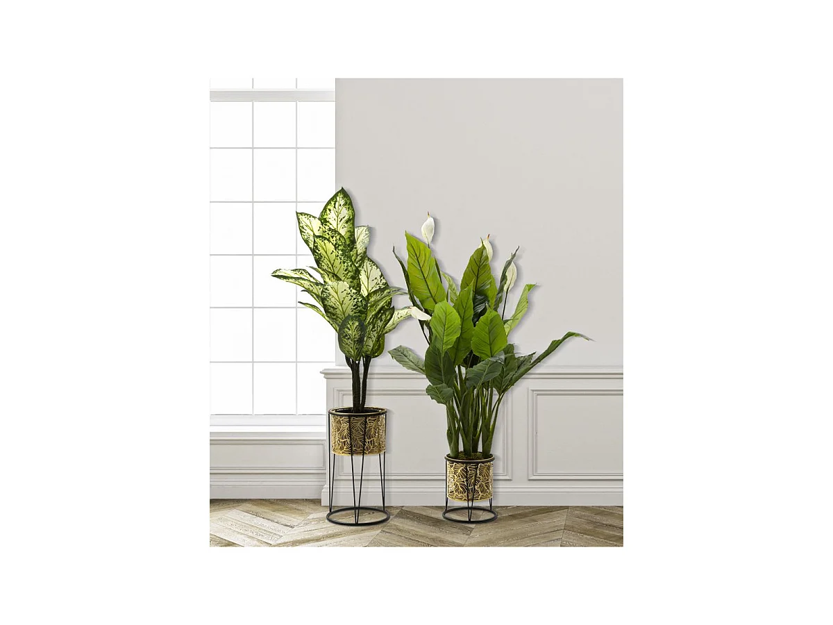 2er-Set Übertöpfe aus Metall goldfarben und schwarz Ø 21x40-19x22 cm