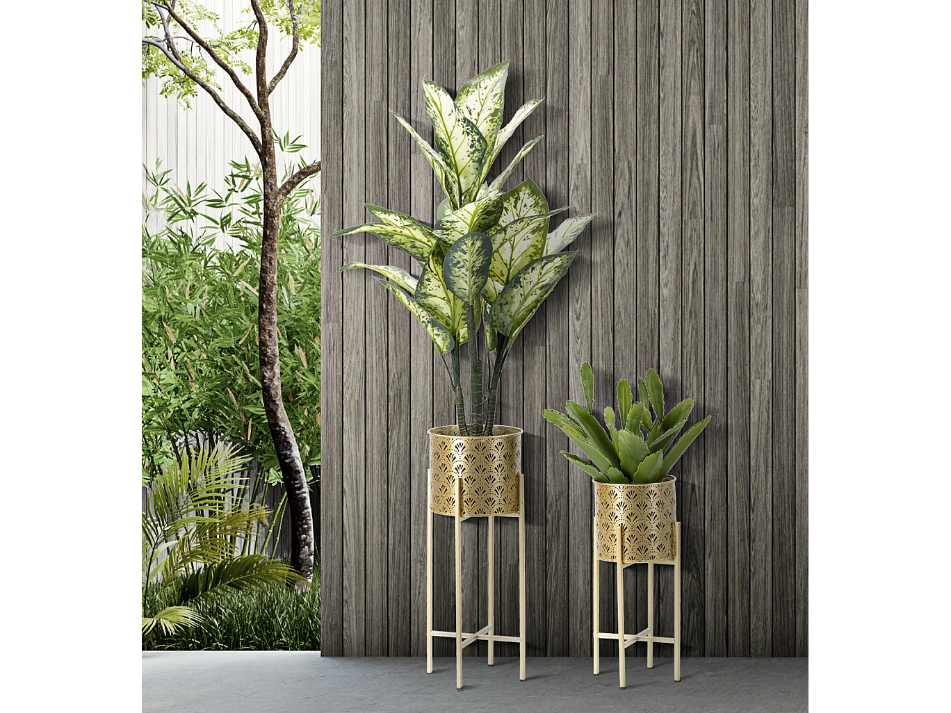 Lot de 2 Cache-Pots sur Pied "Glovy" 52cm Or