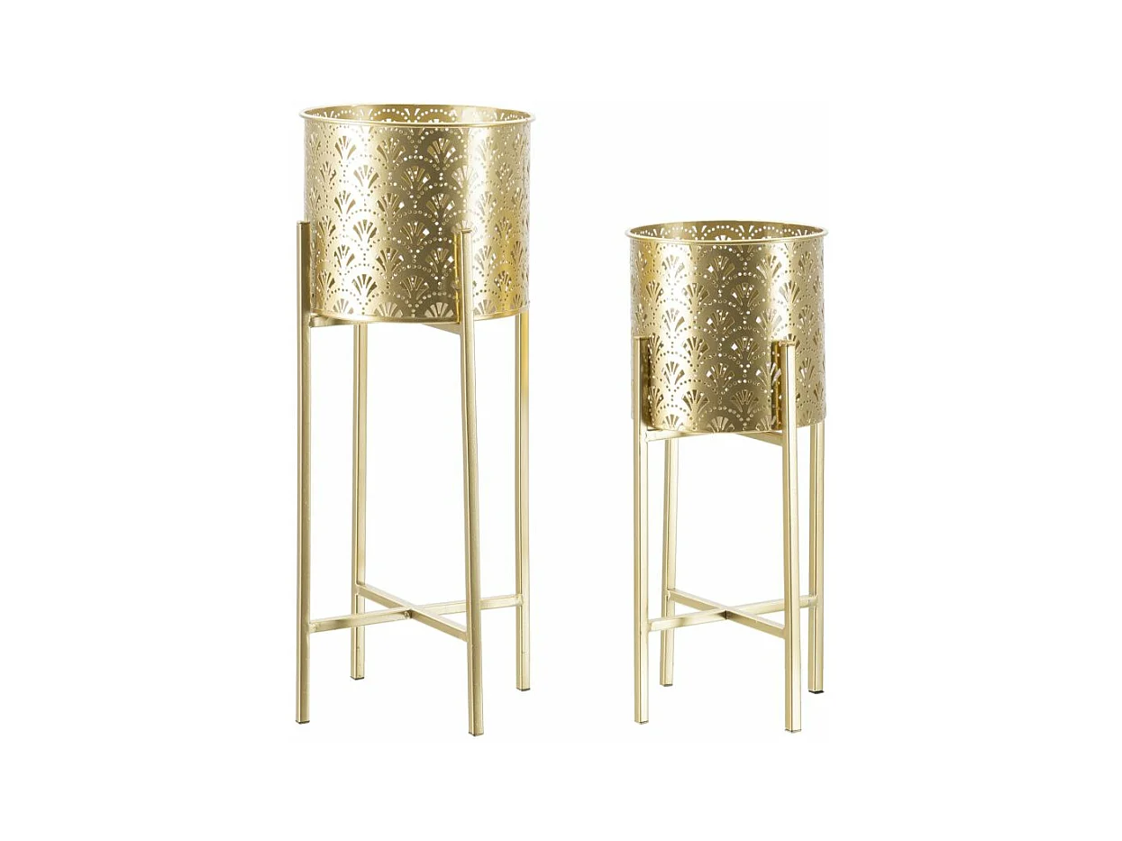 Ensemble de Porte-Vases Golvy en Métal Doré Sculpté avec Pieds - 2 Pièces Amovibles (Ø21x52 cm et Ø19x42 cm) pour Intérieur et Extérieur