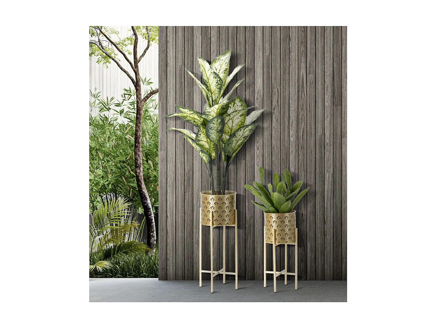 Lot de 2 Cache-Pots sur Pied "Glovy" 52cm Or