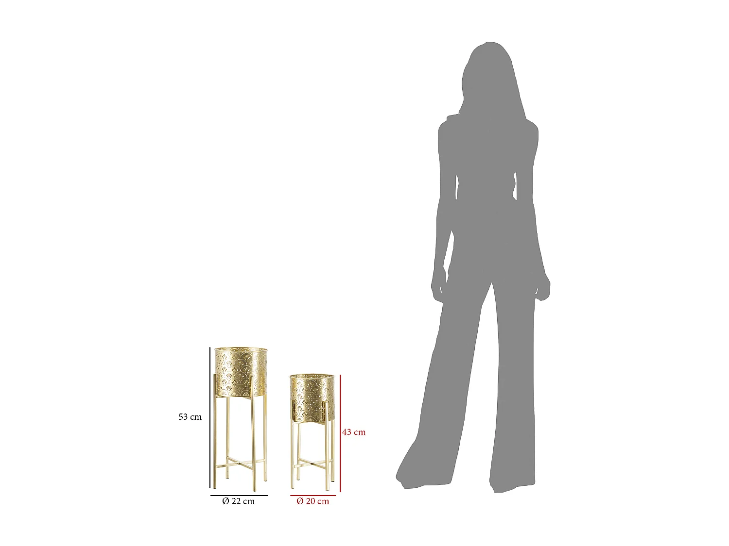 Lot de 2 Cache-Pots sur Pied "Glovy" 52cm Or
