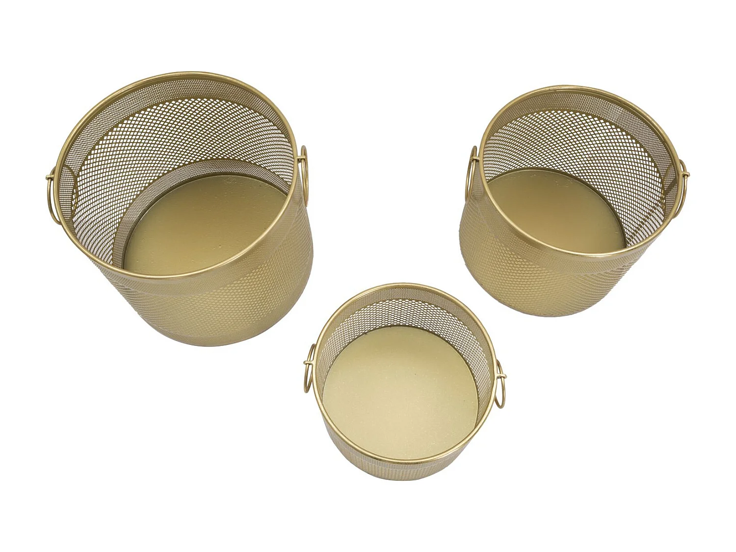 Set di 3 portavasi intagliati in metallo dorato Ø cm 40x34-35x28-30x22