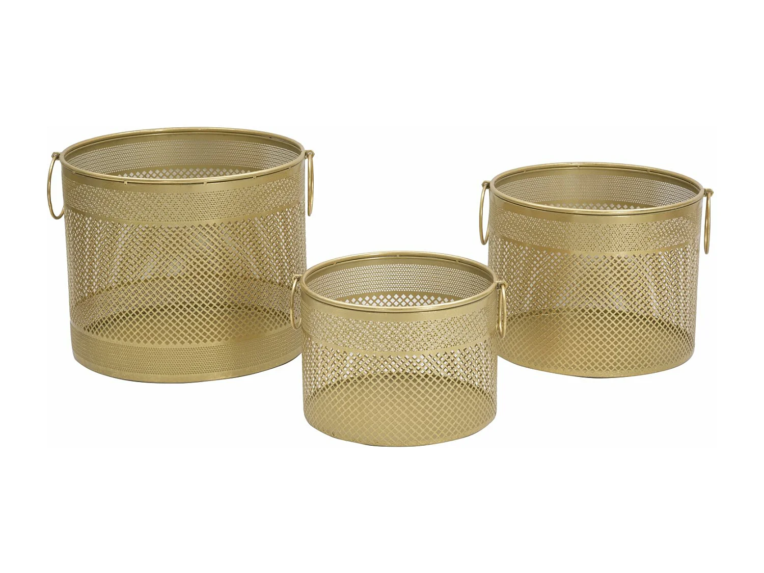 Lot de 3 porte-vases sculptés en métal doré Ø 40x34-35x28-30x22 cm