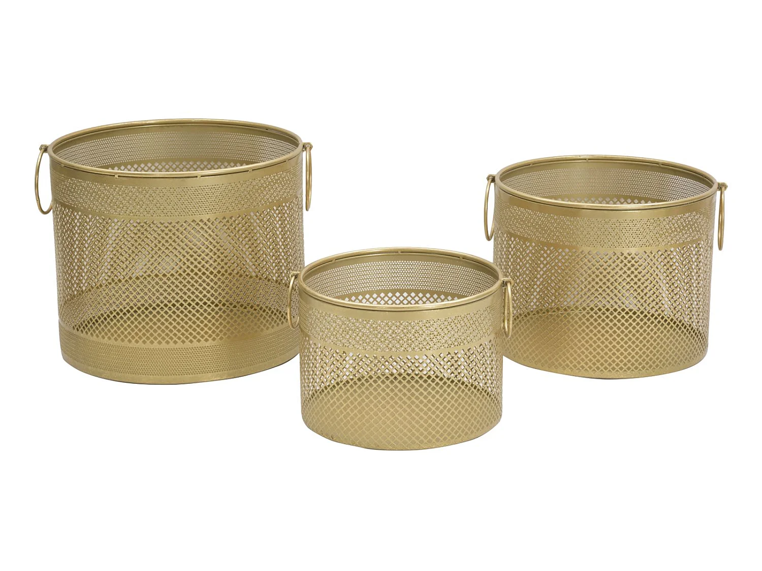 Set van 3 gesneden gouden metalen plantenpotten Ø cm 40x34-35x28-30x22