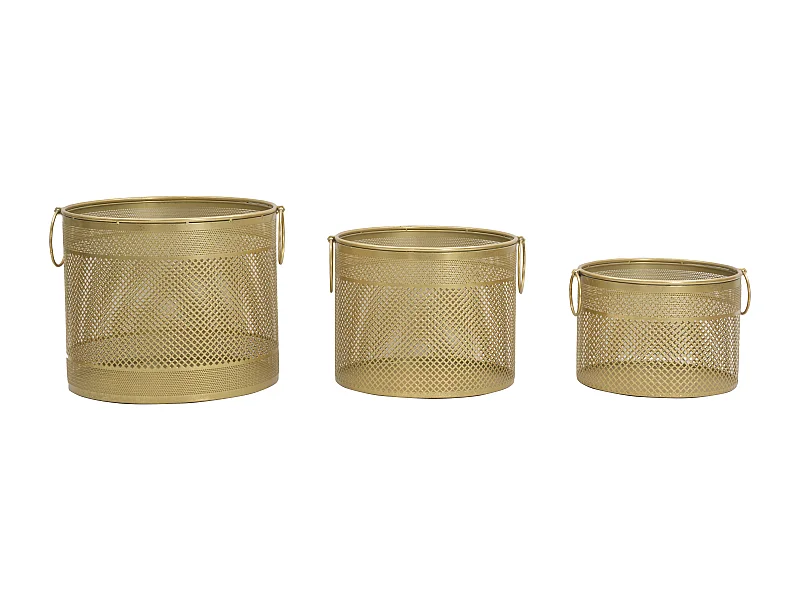 Lot de 3 porte-vases sculptés en métal doré Ø 40x34-35x28-30x22 cm