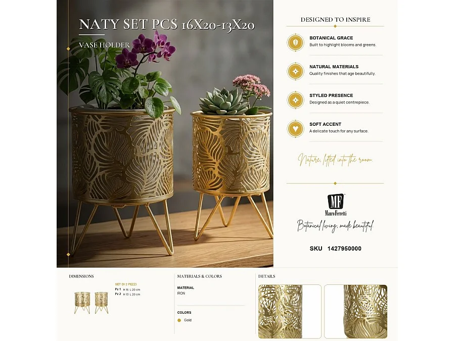 Lot de 2 Cache-Pots Design "Naty" 20cm Or
