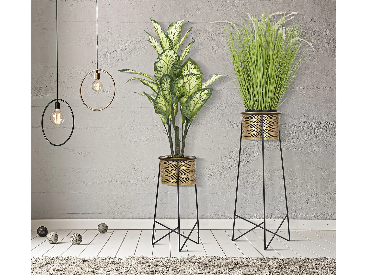 Lot de 2 Cache-Pots en Métal "Exy" 76cm Or