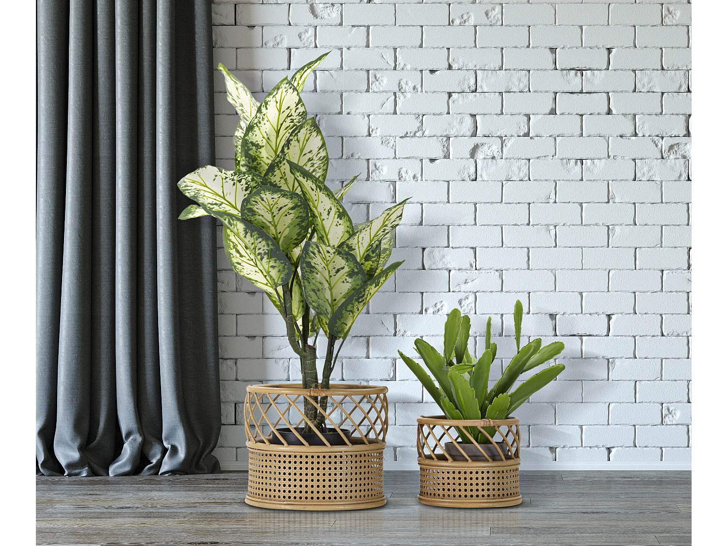 Lot de 2 Cache-Pots en Rotin "Panama" 30cm Naturel