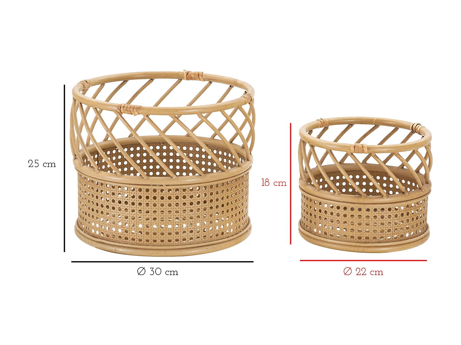 Lot de 2 Cache-Pots en Rotin "Panama" 30cm Naturel