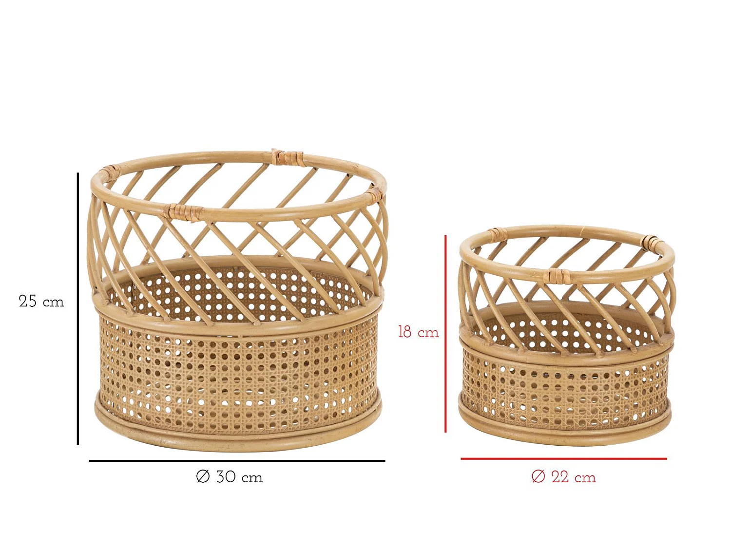 Lot de 2 Cache-Pots en Rotin "Panama" 30cm Naturel
