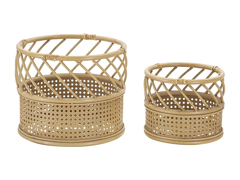 Set van 2 ronde bruine metalen plantenpotten Ø cm 30x25-22x18