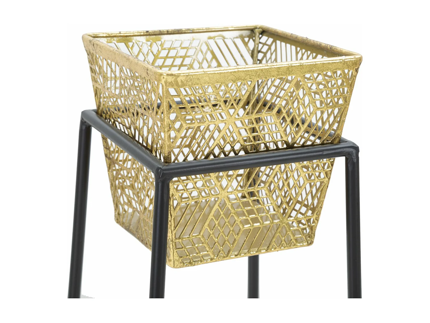 Set di 2 portavasi in metallo dorati con basi cm 23x23x70-20x20x60