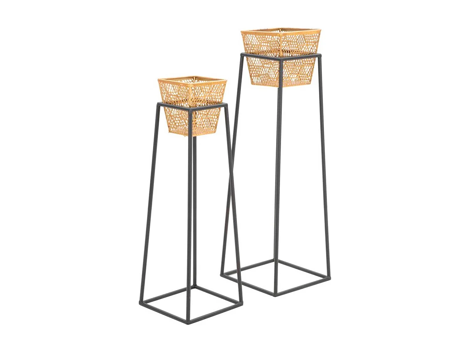 Lot de 2 Cache-Pots sur Pied "Wilma" 70cm Noir & Or