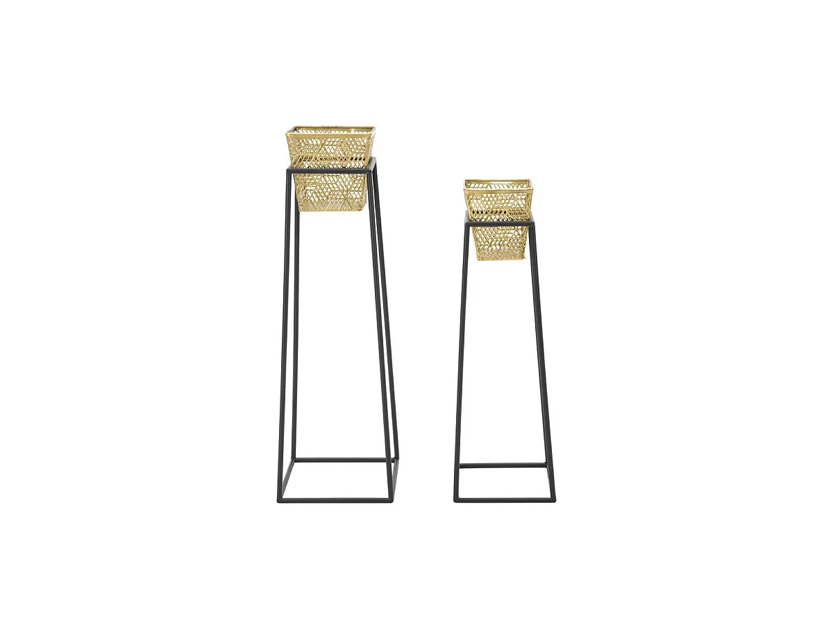 Lot de 2 Cache-Pots sur Pied "Wilma" 70cm Noir & Or