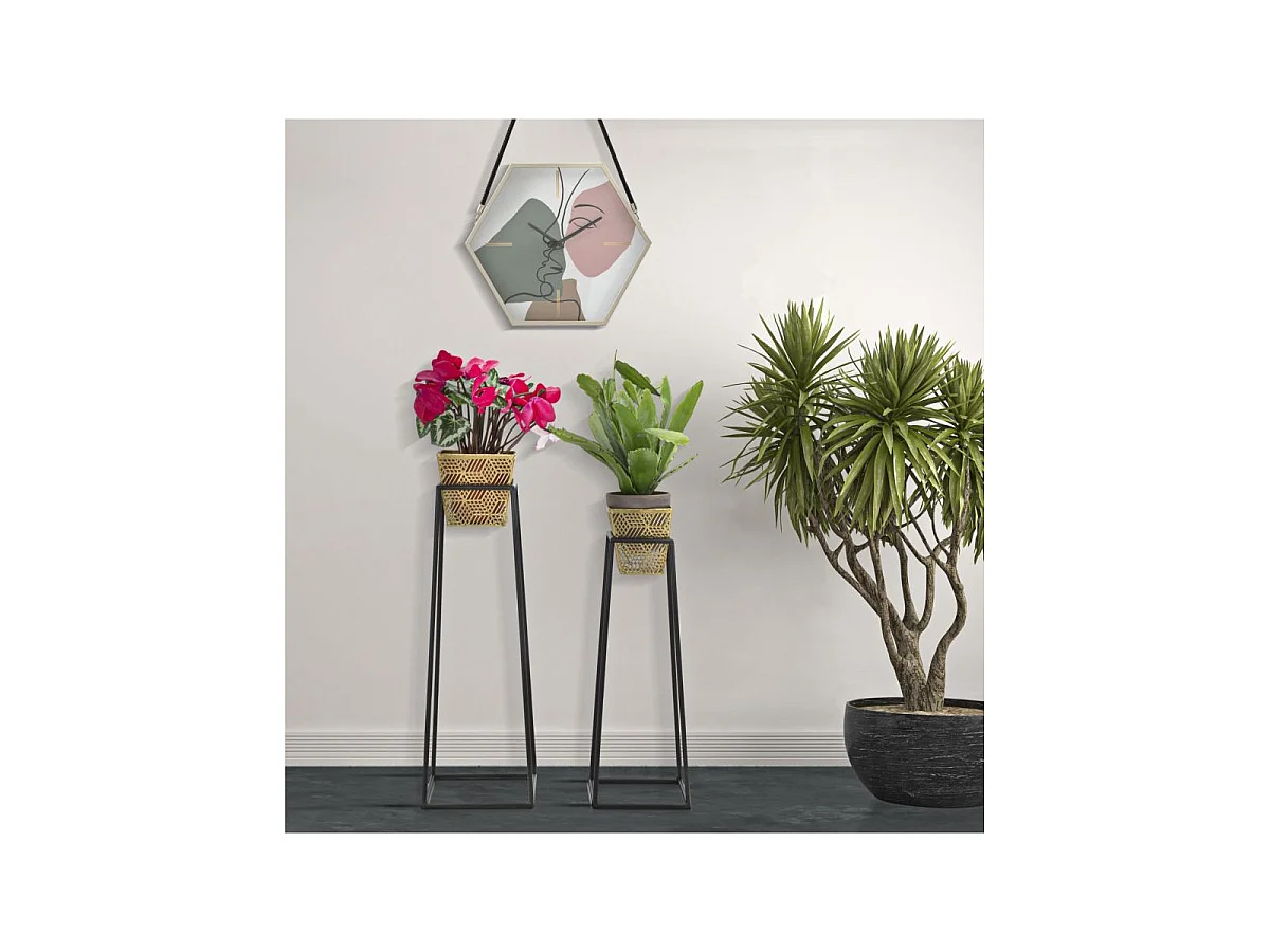 Lot de 2 Cache-Pots sur Pied "Wilma" 70cm Noir & Or