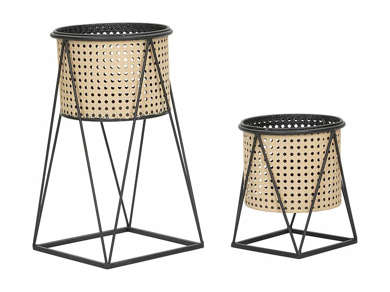 Set di 2 portavasi in metallo beige e neri Ø cm 21x40-19x22
