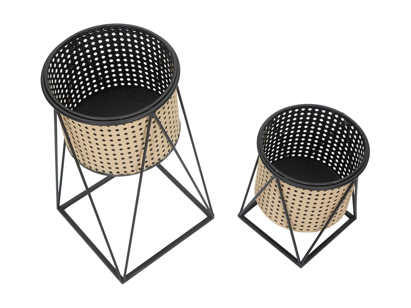 Lot de 2 Cache-Pots sur Pied "Osaka" 40cm Noir & Naturel