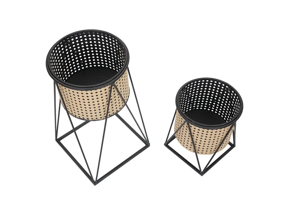 Lot de 2 Cache-Pots sur Pied "Osaka" 40cm Noir & Naturel